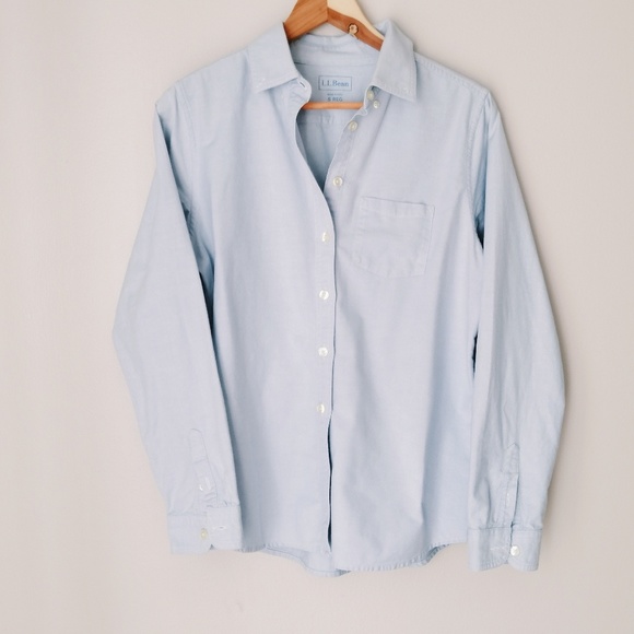 100% Cotton Button Up Blouse Blue LL Bean - Picture 2 of 4